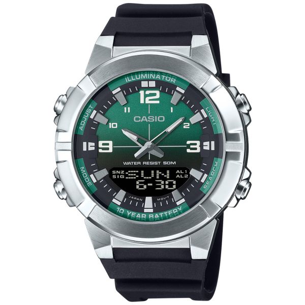 Casio Mens Black Analogue &amp; Digital Rubber Strap Watch-AMW-870A-3AVDF