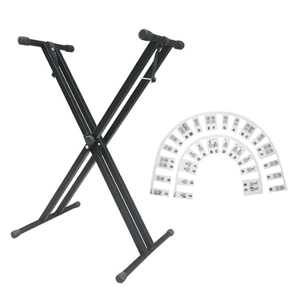 Adjustable Double Braced X-Style Keyboard Stand with Piano Note Stickers