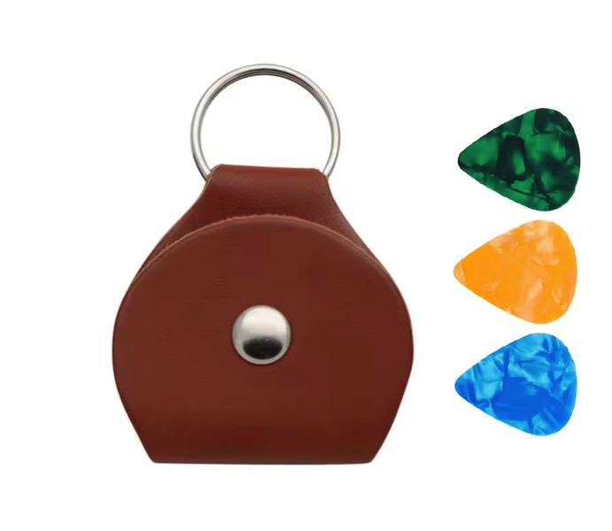 Premium Leather Guitar Pick Holder with Keyring &amp; 3 Picks