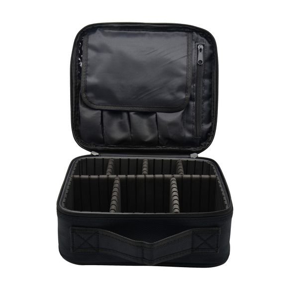 Makeup Bag Handbag Cosmetic Storage Case Adjustable Compartment Black
