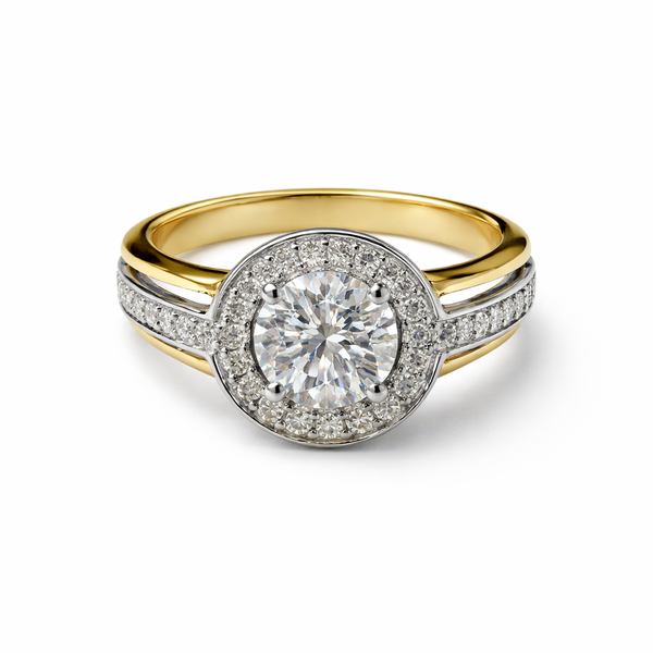 Art Jewellers - 925 Sterling Silver Yellow Gold-Plated Halo Ring - Size N