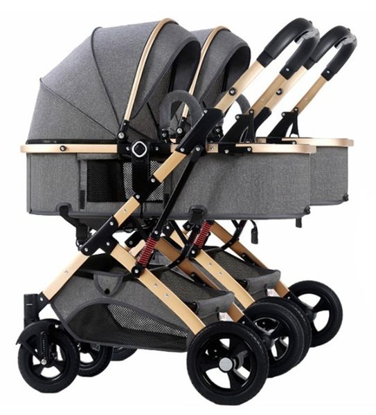 Detachable Baby Twin Stroller with Big Sunshade