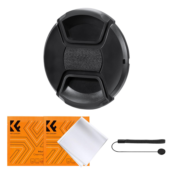 K&amp;F 77mm Lens Cap Kit with 2x Lens Cloths and Attachment Strap | SKU.2024