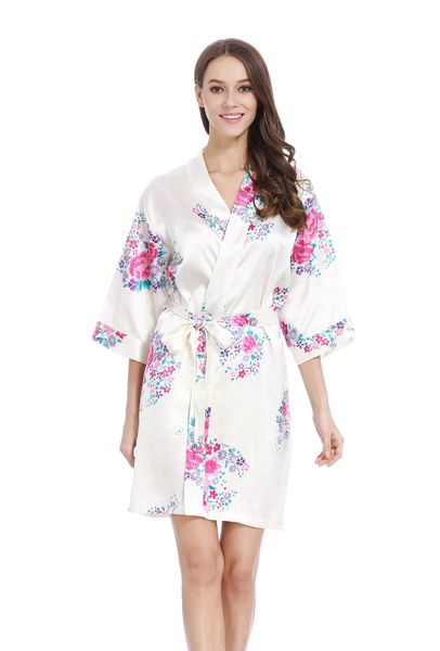 Women's Sleepwear Floral Satin Kimono Robe Dressing Gown