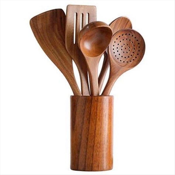 Natural Wood Cooking Spoons and Spatulas Wooden Kitchen Spatulas Non-Stick