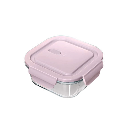 Capacity of 800ml square kitchen glass lunch box with silicone pink lid