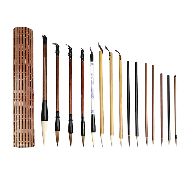 Chinese Calligraphy Brushes Set 15Pcs Writing Brush with Pen Holder