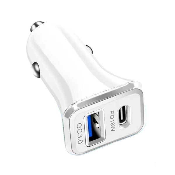 PD18W QC3.0 + PD Dual Fast Car Charger- White