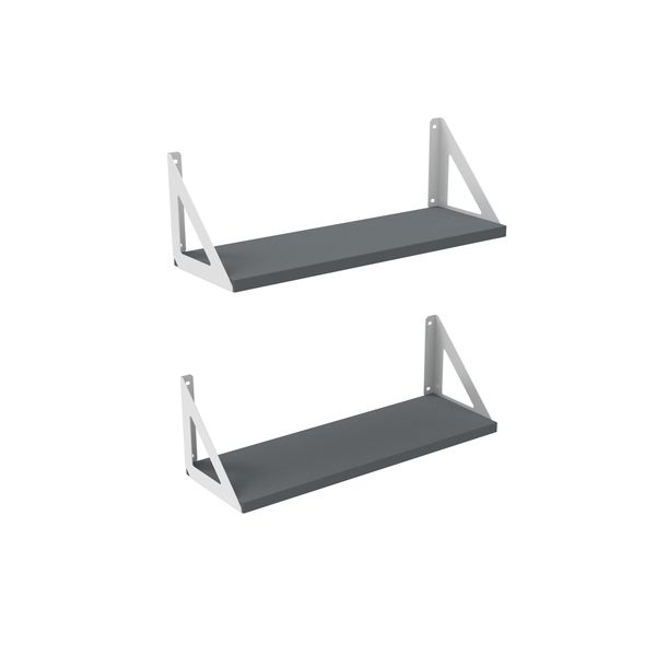 010Products Wall Mount 2 Shelf Set White Bracket for Home - Office - Gym - Woodgrain