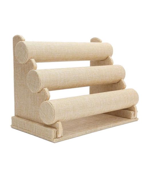 3-Tier Linen Bracelet Watches Jewellery Display Stand Holder -Natural Beige