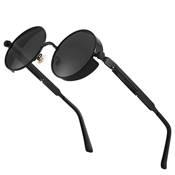 Polarized Sunglasses For Men, Round Gothic Shades Style, Metal Circle Frame