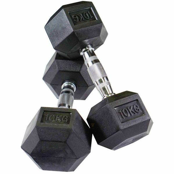 Shen Commercial Rubber Hexagonal Dumbbells 10kg with Chrome Handles