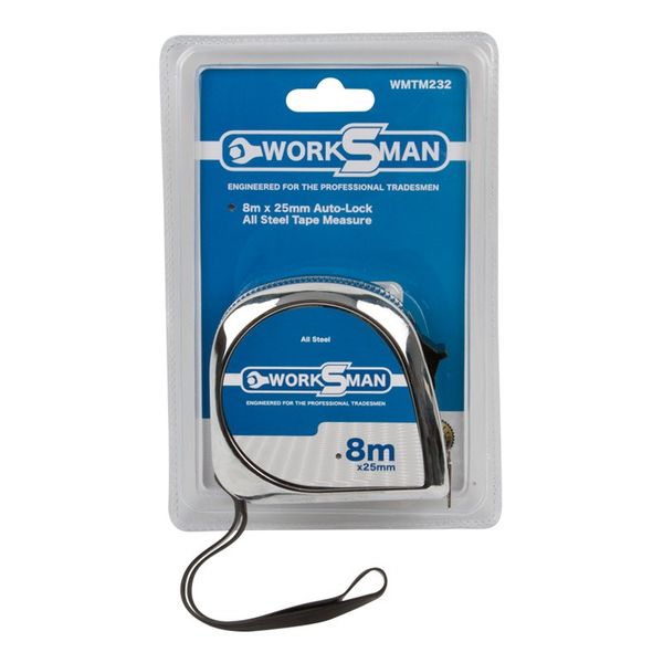Bulk Pack x 2 Worksman All Steel Tape Measure 8M