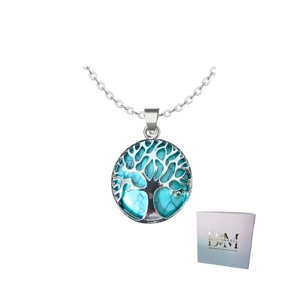 Tree of Life with Polished Turquoise Gemstone Necklace