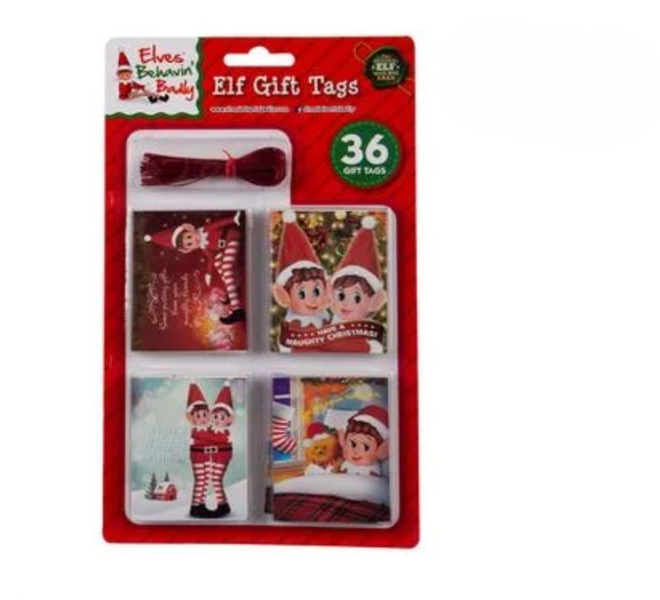 Santa's Little Helper Elf Gift Tags - 36-Piece Holiday Stationery