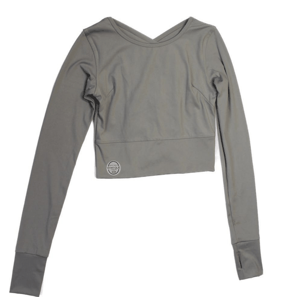 Women's Grey Long Sleeve Crop Top with Criss-Cross Back - Activewear