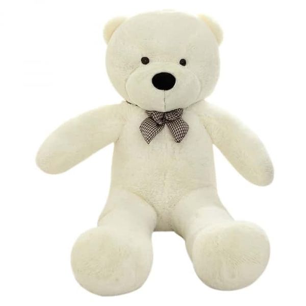 Giant Cuddly Plush Bear With Navy Blue &amp; Silver Bow Tie - Ivory White - 80cm