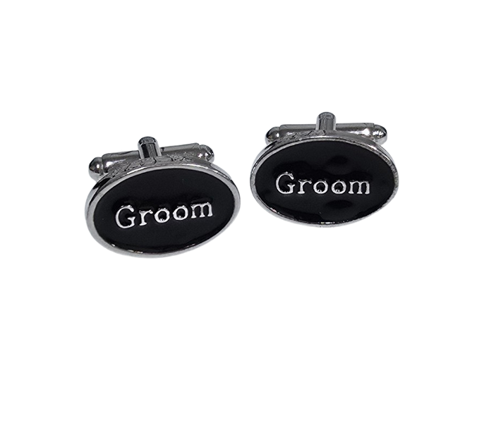 Wedding Silver &amp; Black Cufflinks - Groom