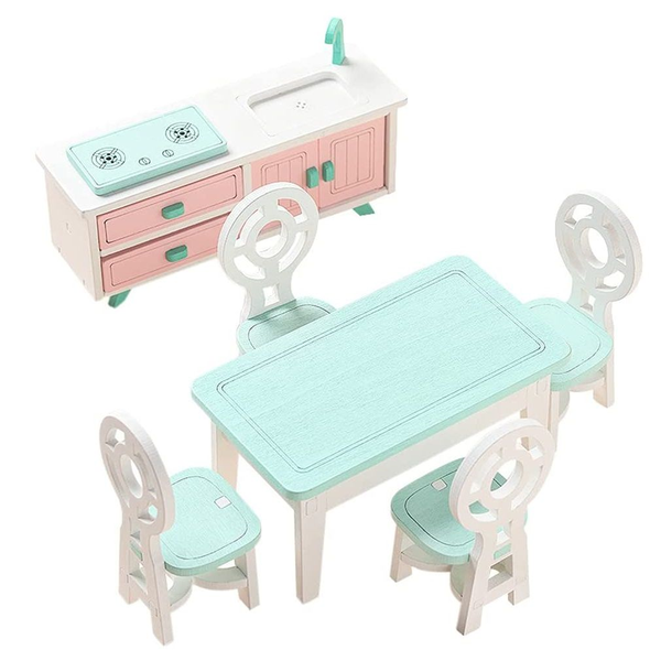 Kid's Wooden Dining Room Doll House Furniture Toy Playset