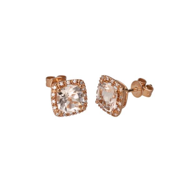 Eterniti 9kt Rose Gold Cushion Cut Morganite &amp; Diamond Earrings