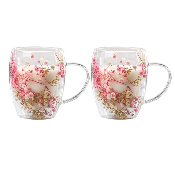 Set of 2 350ML Dried Flower Glass Mugs Style A
