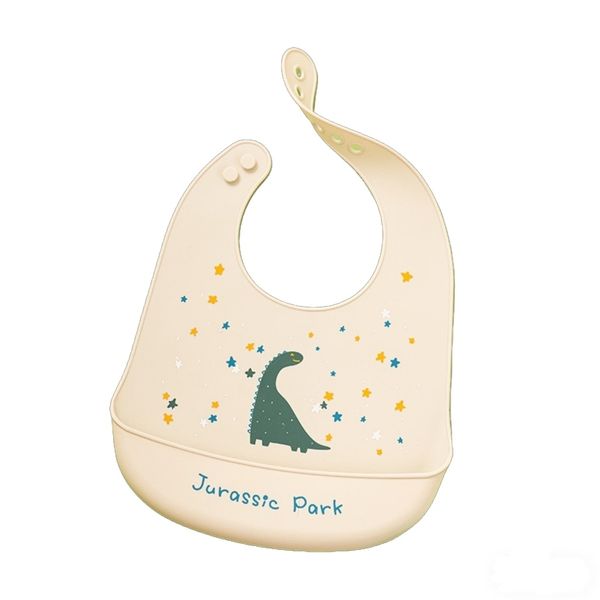 Dinosaur Print Baby Silicone Bib, Waterproof Adjustable Feeding Bib