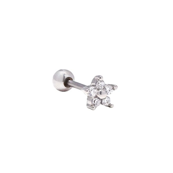 Androgyny Steel Round CZ Flower Cartilage Stud Piercing