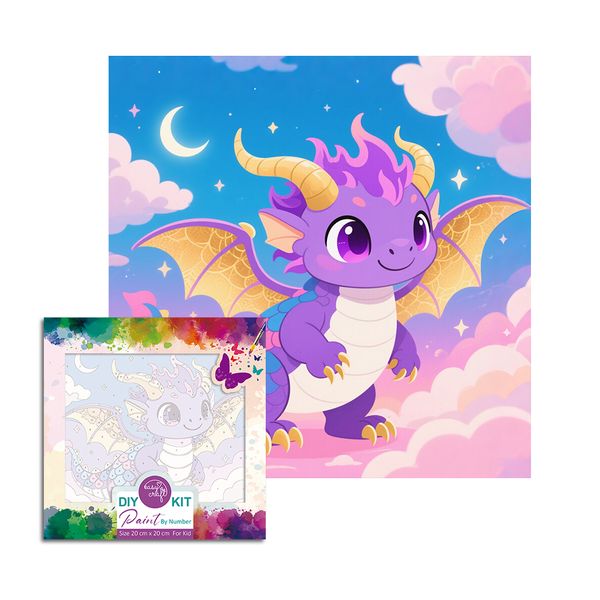 Easy Craft Paint by Number DIY Kit, 20x20cm - Cute Baby Dragon