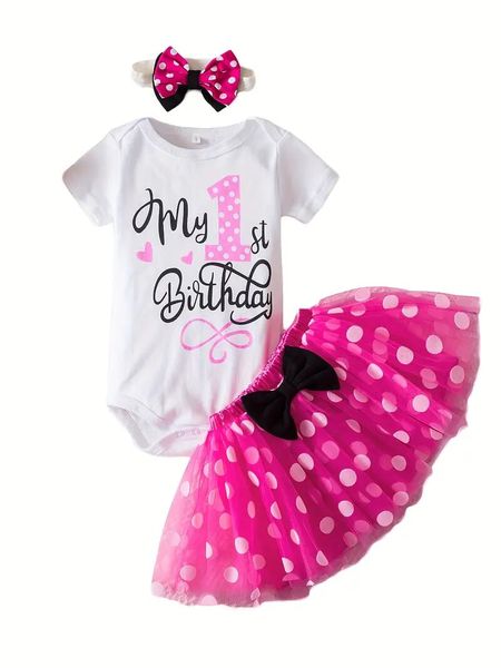 3Piece Baby Sets 1st Birthday Baby Girl Romper Tutu Polka Dots Skirt