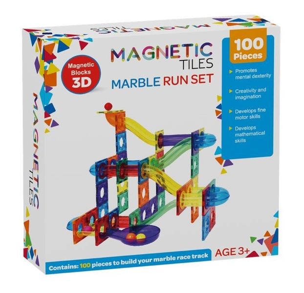 100pc Magnetic Tile Marble Run Set - Creative STEM Building Toy for Kids