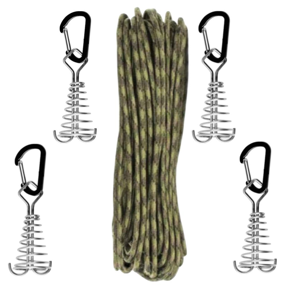 Camping Paracord Rope (30m) & Deck Hook Rope Buckle Tent Peg 4 Piece ...