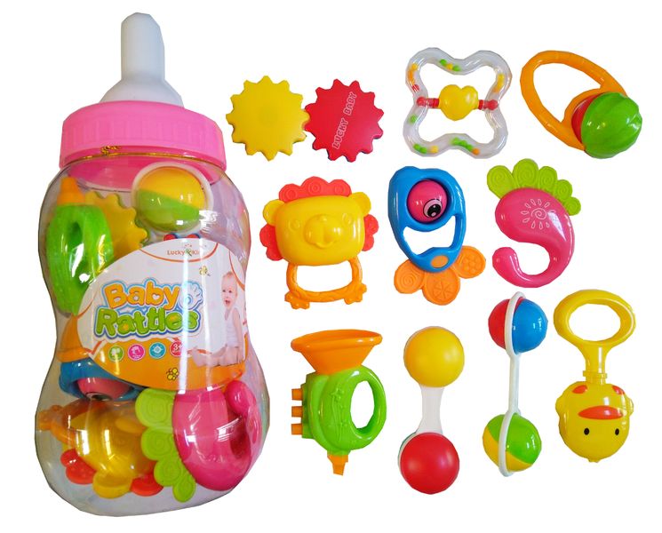 Large Baby Bottle with 10 Baby Toys - Pink