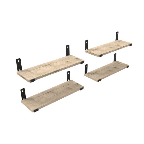 Wall Decor Wood Floating 4 Shelf, Metal Bracket for Gym, Kitchen, Bathroom