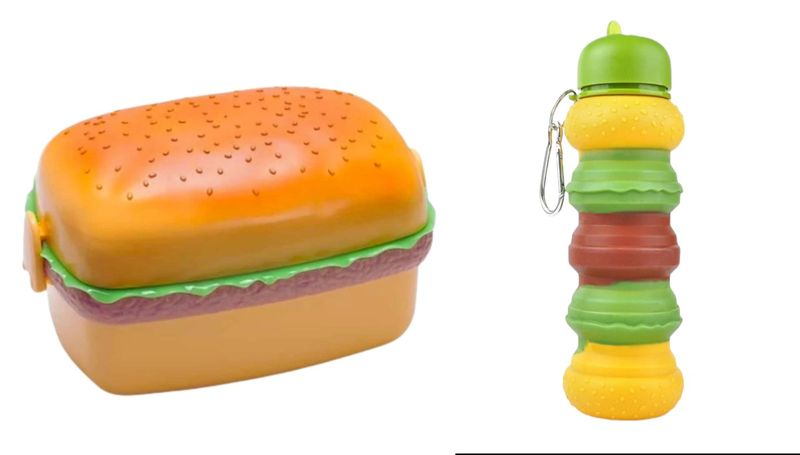 Plastic Round Burger Shape 3 Container And Foldable Bottle