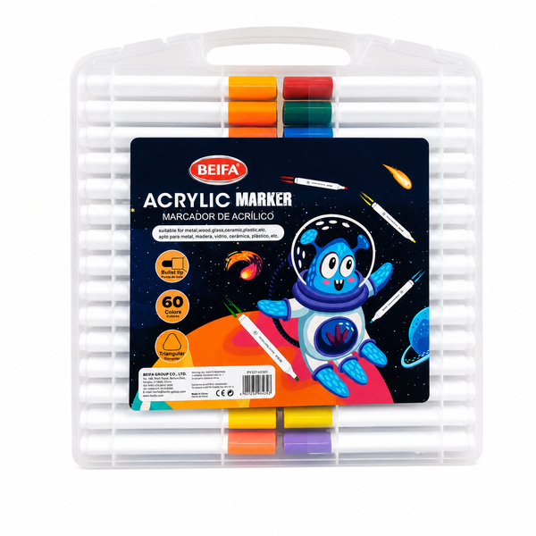 BEIFA Acrylic Marker Set with Carry Case - 60 Vibrant Colors