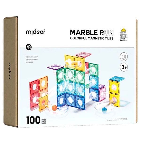 Mideer - Colourful Magnetic Tiles Building Set - Marble Run - 100pcs