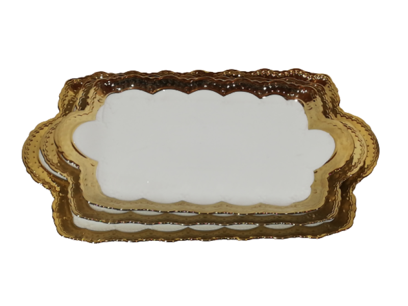 Platter set 3pc Embossed Border Gold