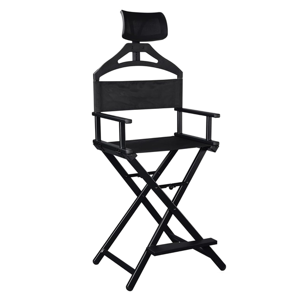 146cm Foldable Professional Makeup &amp; Director Chair With Head Rest-Black