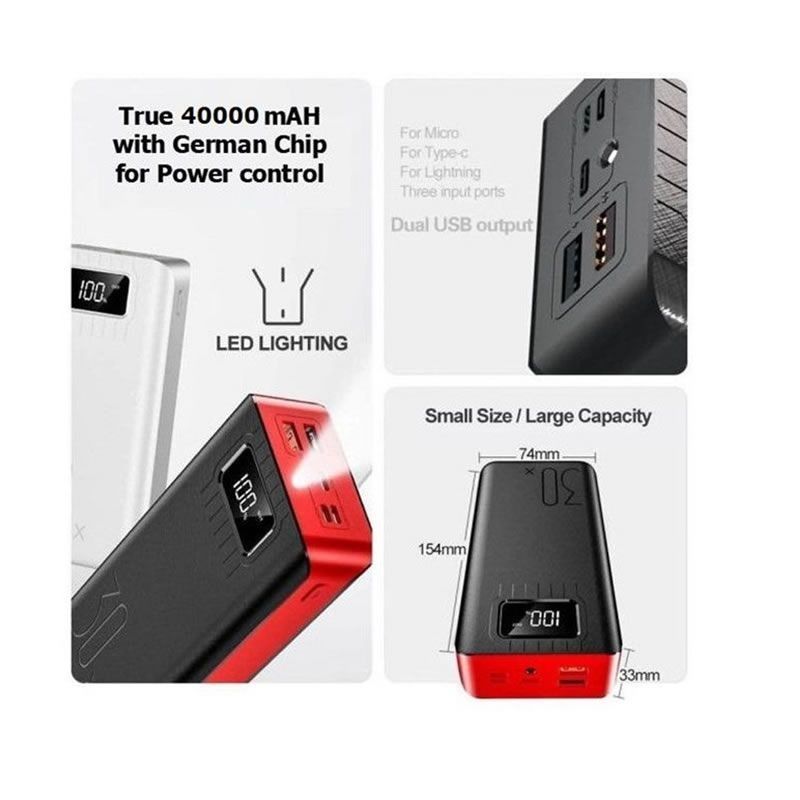 40000mAh Portable Power Bank With USB A, C & Micro Charging Ports