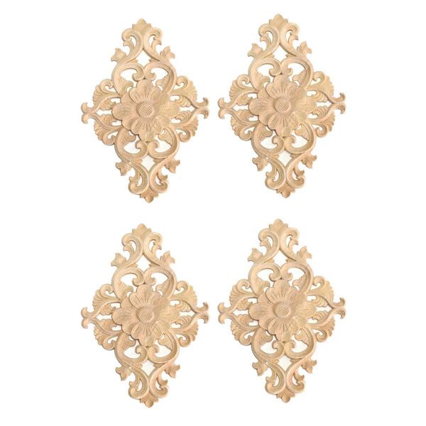 21x15cm Wood Carved Unpainted Onlay Applique Furniture Home Decor 4Pcs