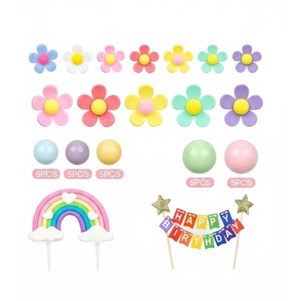 Rainbow Birthday Cake Topper Set - 30 Piece