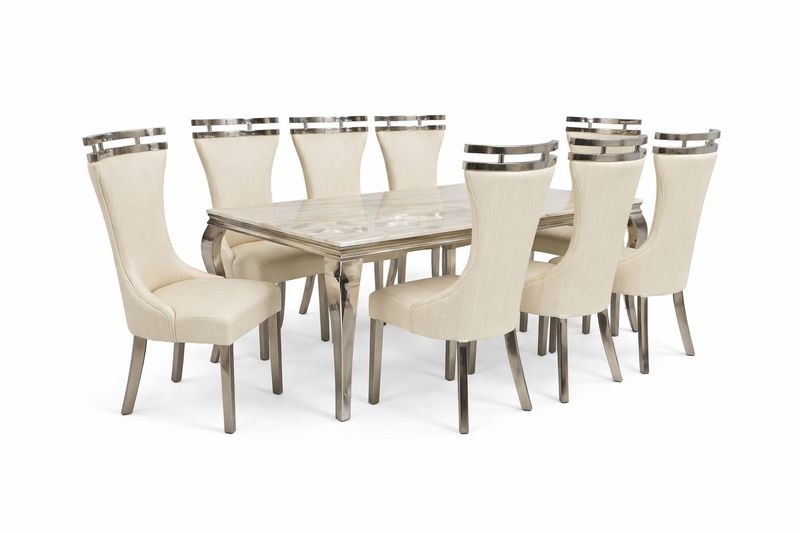 Luxury Stainless Steel 8-Seater Dining Table Set with Marble Top (2m)