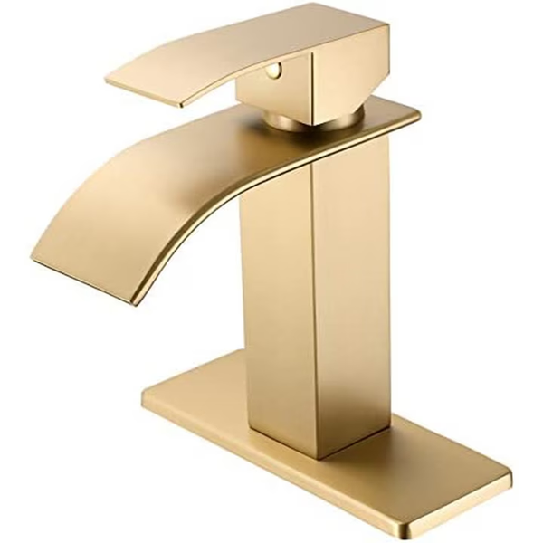 Gold Bathroom Sink Faucet, Modern Waterfall Design