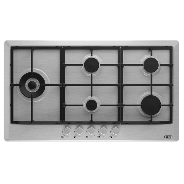 Defy DHG129 90cm Gemini Gas Hob with Wok Burner - Stainless Steel