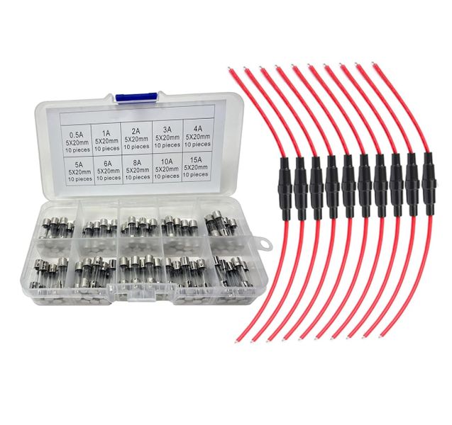 5x20mm AGC Fuse Holder 10 Piece + Quick Fast-Blow Glass Tube Fuse 100 Piece