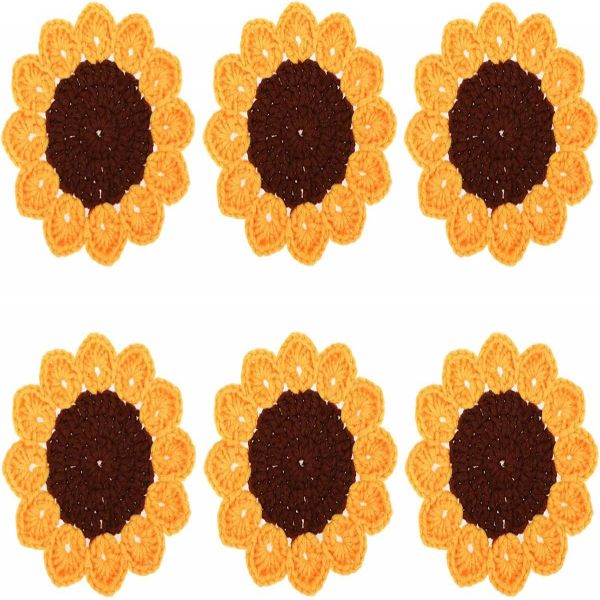 Coaster packof6 handmade cotton sunflower insulated