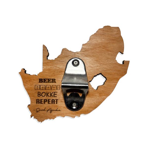 SA Beer, Braai, Bokke, Repeat - Bottle Opener Plywood, Wall mount Decor