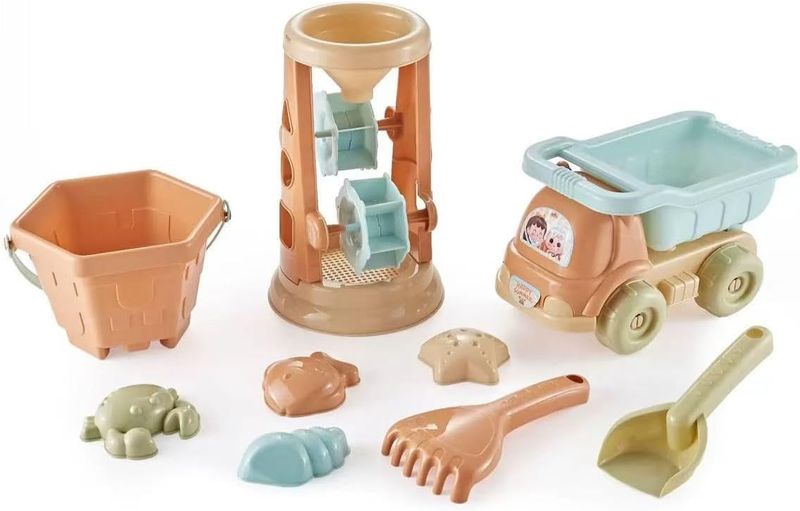 Snow Beach Toys for Kids, 9 Piece Sandbox Toys with Beach Buckets