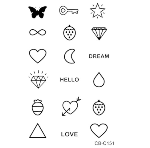 18 Piece - Minimalist Charm Mini Temporary Tattoo - Black