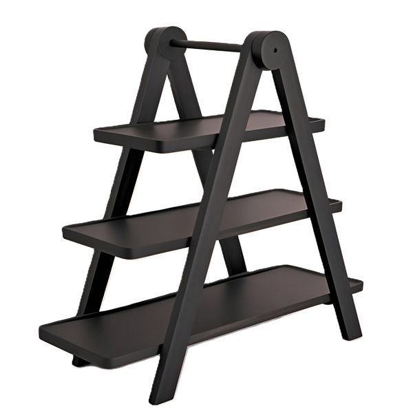 3 Tier Paulownia Wood Decorative Tray Stand &amp; Serving Platter - Black